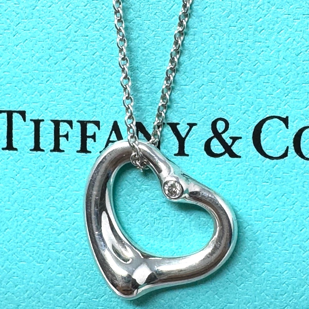 Authentic Tiffany & CO. Elsa Peretti 2P Diamond Open Heart Necklace.